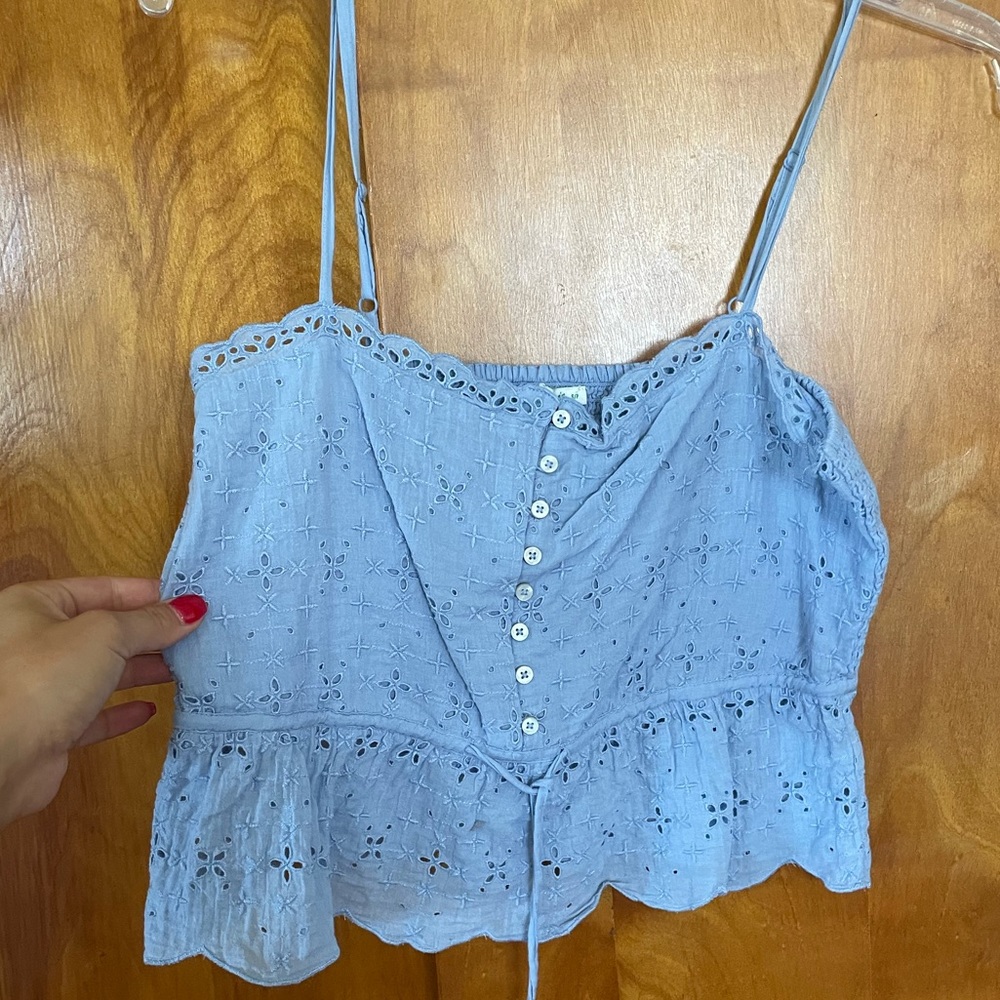 Blue Aerie tank with tie and detailing